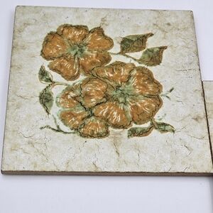 Vintage Floral Poppy Terra Cotta Trivets Measure 8" X 8" Set Of 2 Matching
